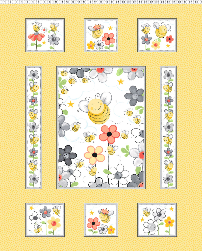 Sweet Bees 36 Inch  Quilt Panel