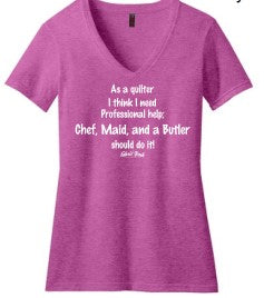 As A Quilter Pink V-Neck T-Shirt