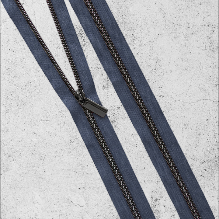 White & Black Striped Nylon Coil Zippers Gunmetal Coil