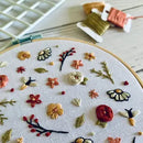 Full Embroidery Kit. Flower Power Diy Beginner Hoop Art Craft Red and Bees
