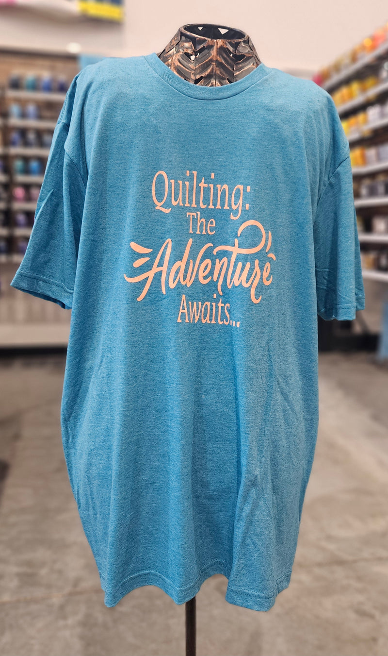 Pre-Order Nebraska Indendent Fabric Shop - September Shop Hop 2025 T-Shirt - Quilting: The Adventure Awaits