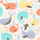 Little Squirt Whales Pal Gray/Mulit | 100% Quilting Cotton From QT Fabrics