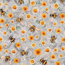 SUNFLOWER SERENADE SUNFLOWERS & BUMBLE BEES LT GRAY