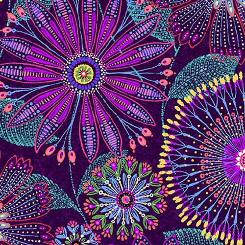 3350W-55 Purple Floral Medallions || Flora Dora 108"