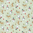 Nordic Holiday Village-Quilting Fabric-Tossed Reindeer-Light Sage Multi