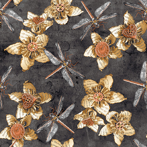 3934-95 Charcoal Flowers with Dragonflies || Full Steam Ahead