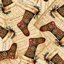 Gears & Garland - Quilting Fabric - Christmas Sheet Music with Stockings - Parchment