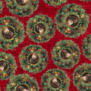 Gears & Garland - Quilting Fabric - Christmas Wreaths with Santa- Red