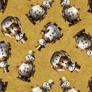 Gears & Garland - Quilting Fabric - Steampunk Snowmen- Gold
