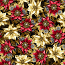 Gears & Garland - Quilting Fabric -Steampunk Poinsettias- Red