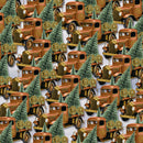 Gears & Garland - Quilting Fabric -Steampunk Truck with Christmas Trees- Copper