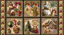 Gears & Garland - Quilting Fabric -Steampunk Christmas Blocks-Multi