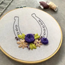 Full Embroidery Kit. Floral Lucky Horseshoe Hoop Art.