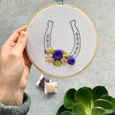 Full Embroidery Kit. Floral Lucky Horseshoe Hoop Art.