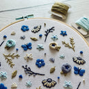 Full Embroidery Kit. Flower Power Diy Beginner Hoop Art Craft Blue and Butterflies