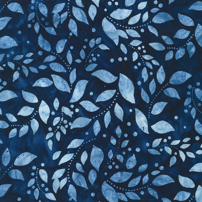 Artisan Batiks: Kasuri - Large Leaves Blue