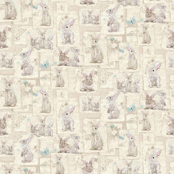 Bella Bunnies Patchwork Collage Rabbits- 8037-14 Cream