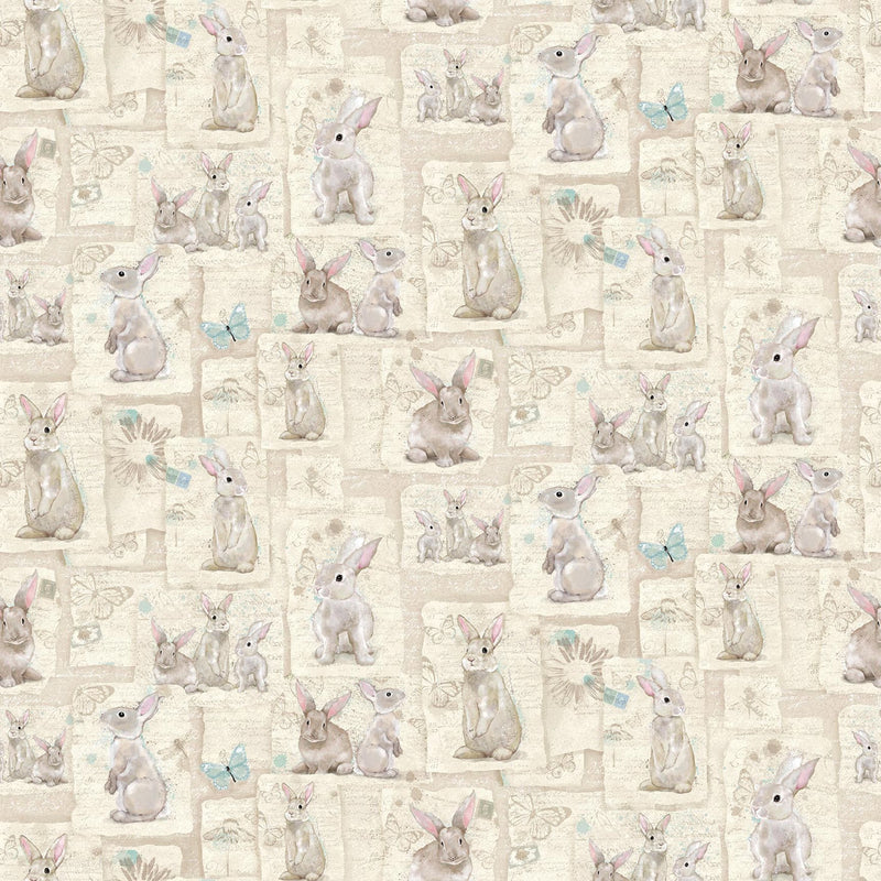 Bella Bunnies Patchwork Collage Rabbits- 8037-14 Cream