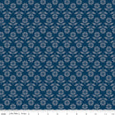 Denim & Daisy Flowers Oxford Blue fabric with light blue blooms on deep navy