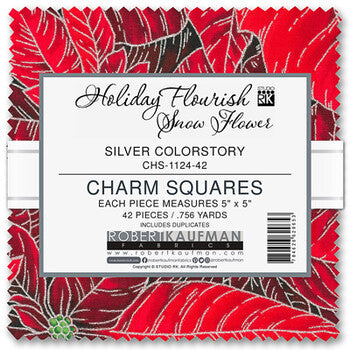 Holiday Flourish - Snow Flower - Silver Colorstory Charm Squares
