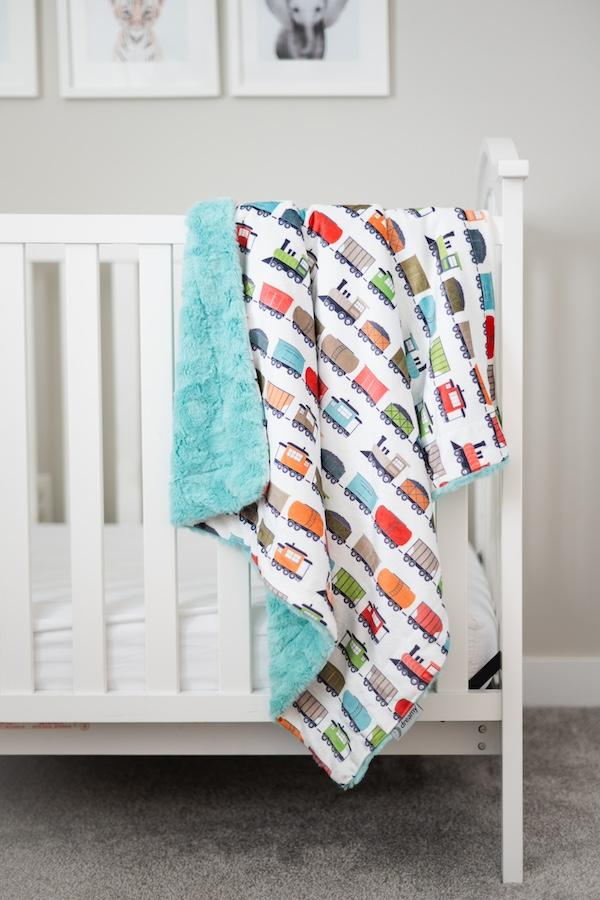 Trainyard Cream Minky Blanket - 32x36