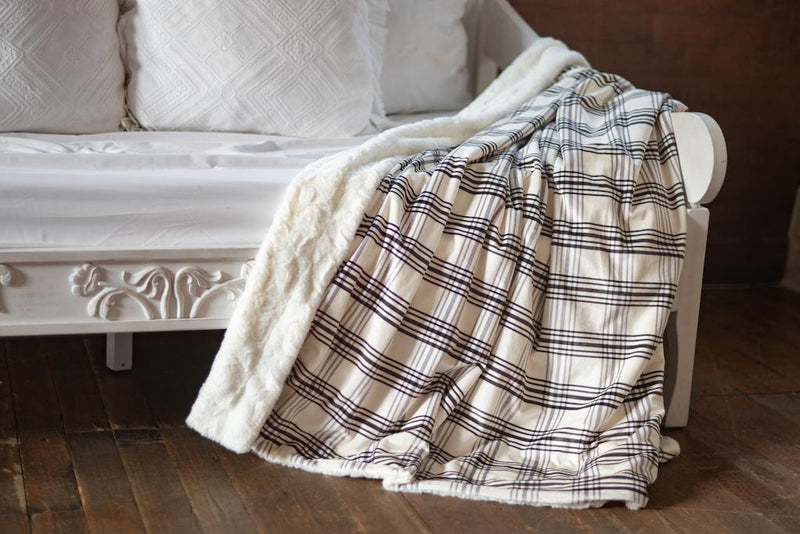 Cream Plaid Minky Blanket - 60x72