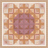 Sunflower in the Cabin quilt with log cabin blocks forming a large sunflower in wine and gold