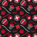 Pre-Order UNL Nebraska Husker - Quilting Fabric - Basketball - Black