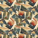 Paddle & Pine Tossed Posters Multi fabric with outdoor posters scattered at angles