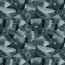 Paddle & Pine Tossed Posters Blue Tonal fabric with scattered posters in slate blue