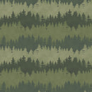 Paddle & Pine Tree Stripe Green fabric with layered green pine forest bands