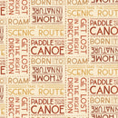 Paddle & Pine Words Cream/Red fabric with outdoor words in red and tan on cream