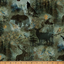 Stag and Stone - Quilting Fabric Panel - Verde