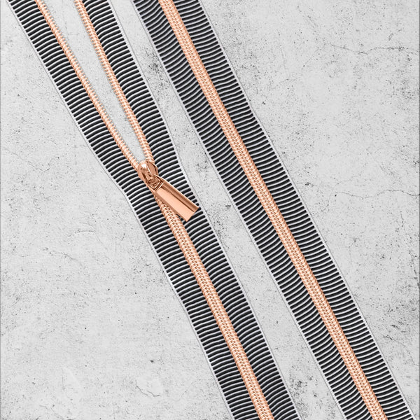 Black/White 5 Nylon Rose Gold Coil Zippers