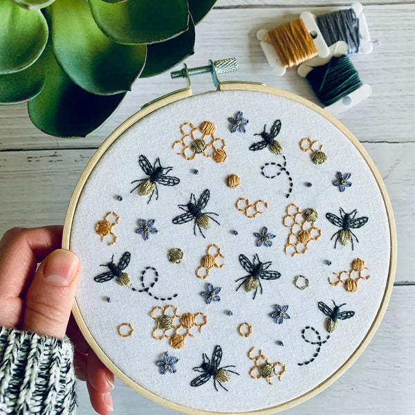 Full Embroidery Kit. Bumble Bee Honeycomb