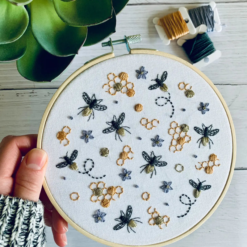Full Embroidery Kit. Bumble Bee Honeycomb