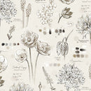 Botanical Sketchbook – Cotton Wide Back 108in – Floral Journal – Cream - Fabric Bash