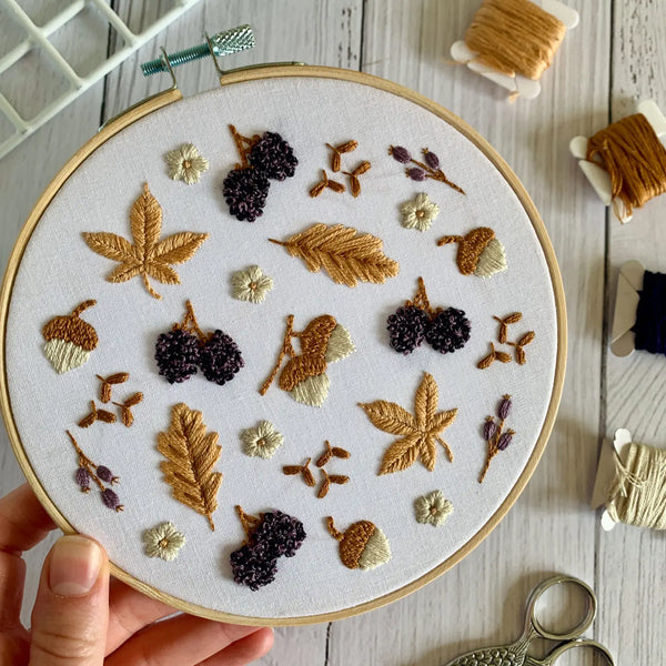 Full Embroidery Kit. Blackberries and Acorns