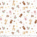 Flannel Baby Girl Animal Toss White - Fabric Bash