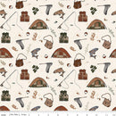 Flannel Let's Wander Gone Fishing - Cream - Fabric Bash