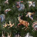 Forest, Field, and Stream - Wildlife Tossed Green - Fabric Bash