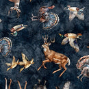 Forest, Field, and Stream - Wildlife TossedNavy - Fabric Bash