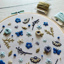 Full Embroidery Kit. Flower Power Diy Beginner Hoop Art Craft Blue and Butterflies - Fabric Bash