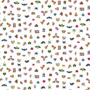 Game Over – Level Up Gaming Icons White – Cotton Fabric - Fabric Bash