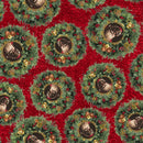 Gears & Garland - Quilting Fabric - Christmas Wreaths with Santa- Red - Fabric Bash