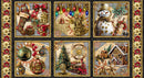 Gears & Garland - Quilting Fabric -Steampunk Christmas Blocks-Multi - Fabric Bash