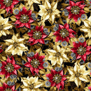 Gears & Garland - Quilting Fabric -Steampunk Poinsettias- Red - Fabric Bash