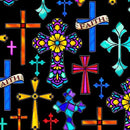 GUARDIAN ANGEL CROSSES ON BLACK - Fabric Bash