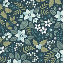 Holly and Hearth-Quilting Cotton Fabric- Yule- Teal - Fabric Bash