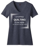 I stopped Quilting Navy V-Neck T-Shirt - Fabric Bash